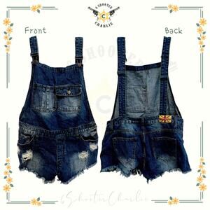 Women's Machine Jeans Size 30 Blue Denim Overalls Distressed Destroyed Fringe